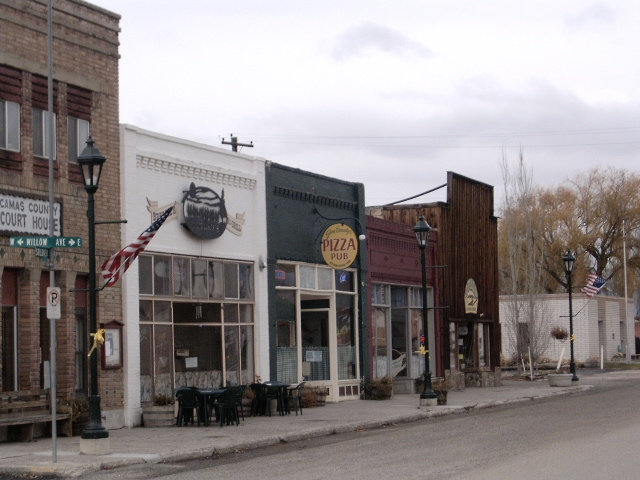 Fairfield, ID: store fronts along main street in downtown Fairfield, Idaho