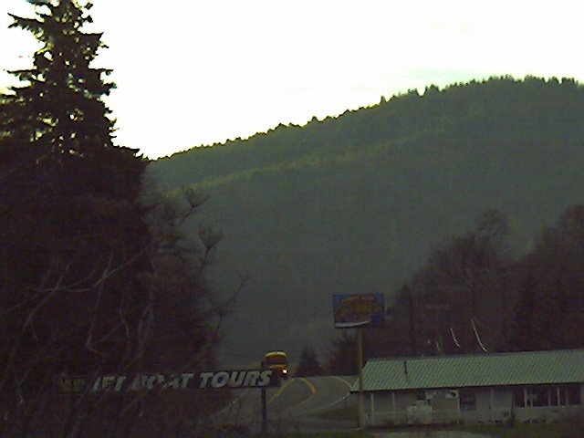 Klamath, CA : Early Morning School Bus traveling North on Highway 101