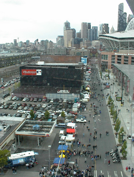 Seattle, WA: View from the upper seats in Safeco Field to the outside and downtown