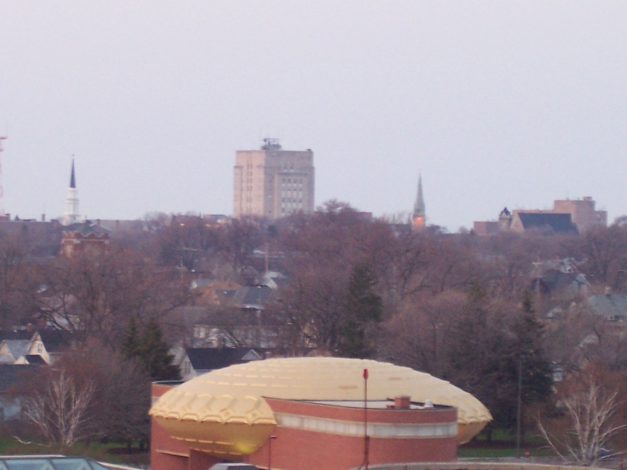 Racine, WI: County Courthouse with Golden Rondelle in foreground