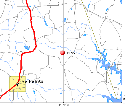 Five Points, AL (36855) map