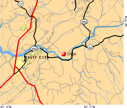 Bluff City, TN (37618) map