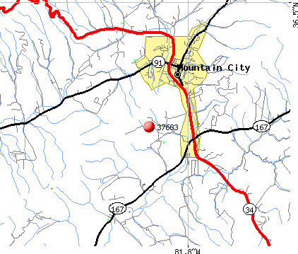 Mountain City, TN (37683) map