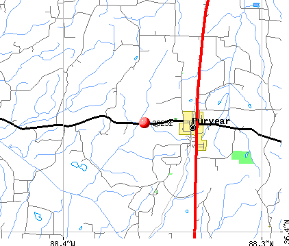Puryear, TN (38251) map