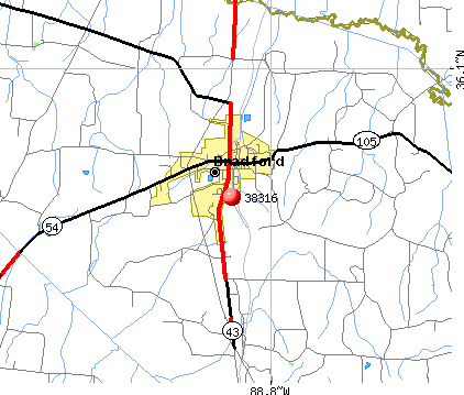 Bradford, TN (38316) map