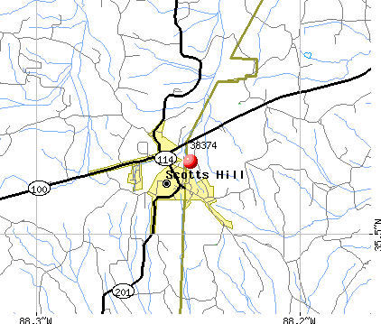 Scotts Hill, TN (38374) map