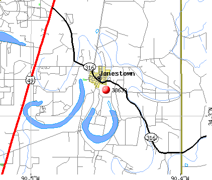 Jonestown, MS (38639) map