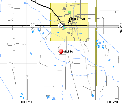 Okolona, MS (38860) map