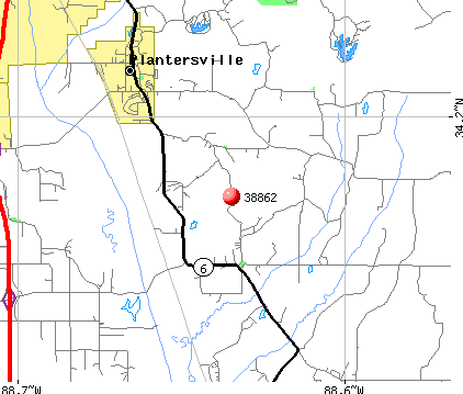 Plantersville, MS (38862) map