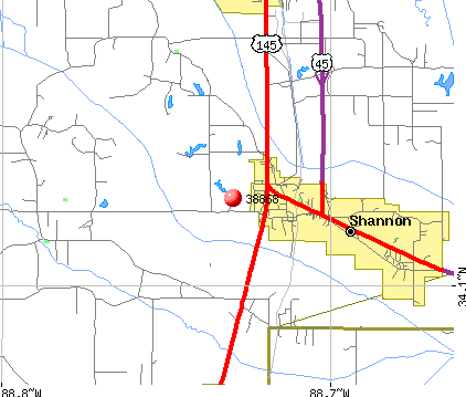 Shannon, MS (38868) map