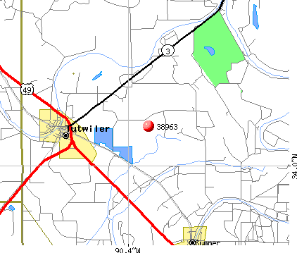Tutwiler, MS (38963) map
