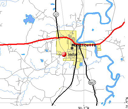 Monticello, MS (39654) map