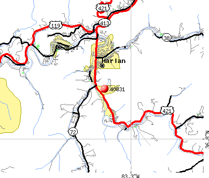 Harlan, KY (40831) map