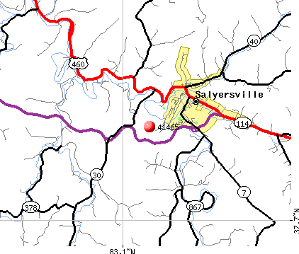Salyersville, KY (41465) map