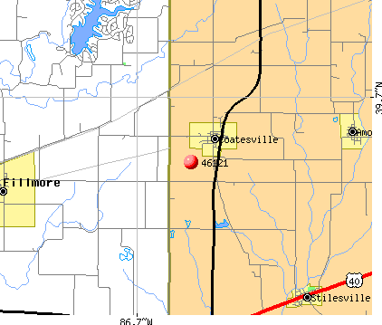 Coatesville, IN (46121) map