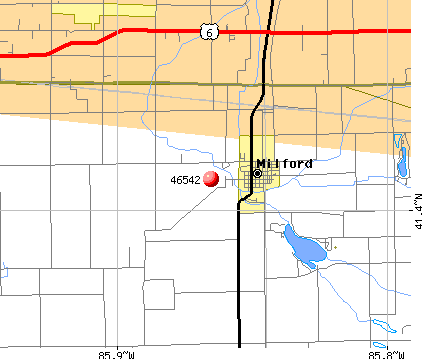 Milford, IN (46542) map