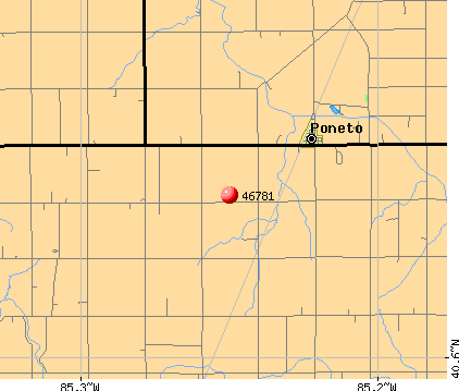 Poneto, IN (46781) map