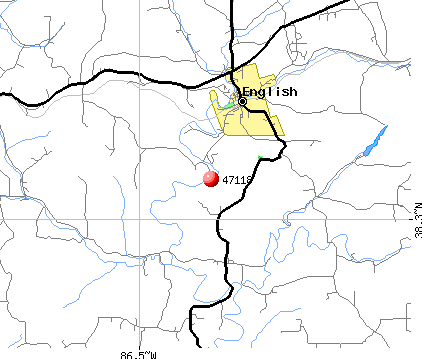English, IN (47118) map