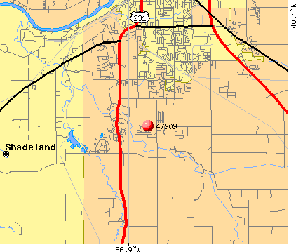 Shadeland, IN (47909) map