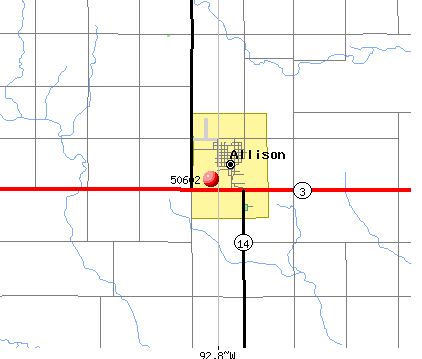 Allison, IA (50602) map
