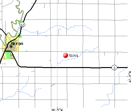 Akron, IA (51001) map
