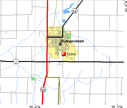 Shenandoah, IA (51601) map