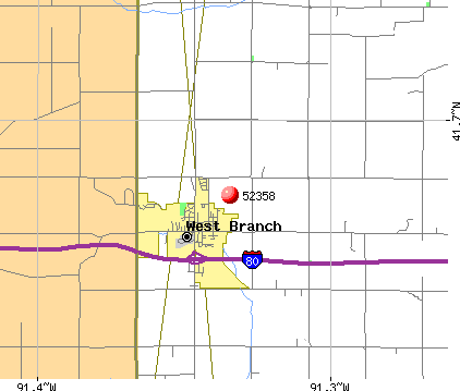 West Branch, IA (52358) map