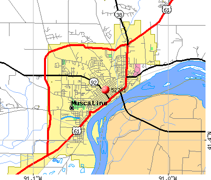 Muscatine, IA (52761) map