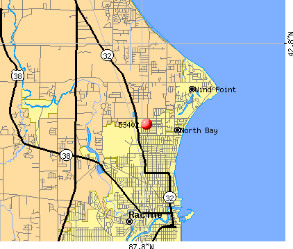 North Bay, WI (53402) map