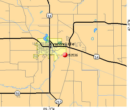 Evansville, WI (53536) map