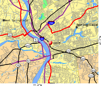 springfield massachusetts map. Springfield, MA (01105) map