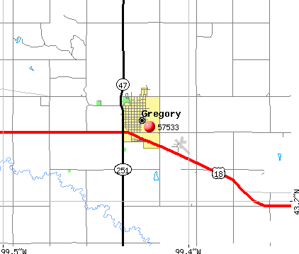 Gregory, SD (57533) map