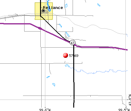 Reliance, SD (57569) map