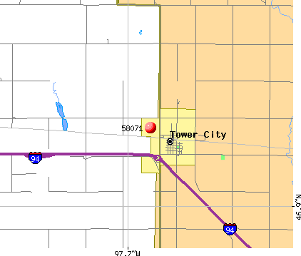 Tower City, ND (58071) map