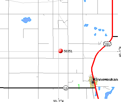 Minnewaukan, ND (58351) map