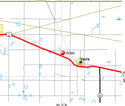 York, ND (58386) map