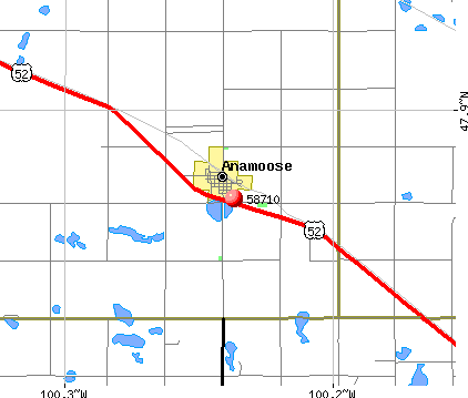 Anamoose, ND (58710) map