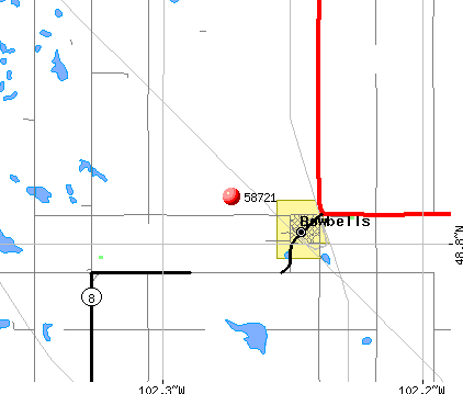 Bowbells, ND (58721) map