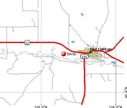 Harlowton, MT (59036) map