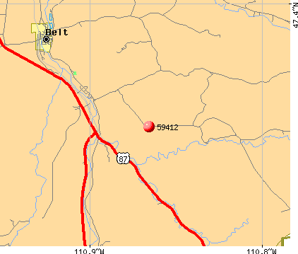 Belt, MT (59412) map