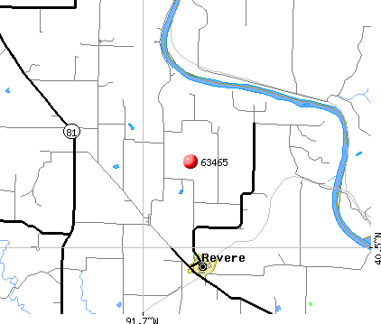 Revere, MO (63465) map