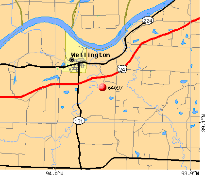 Wellington, MO (64097) map