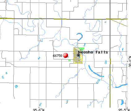 Neosho Falls, KS (66758) map