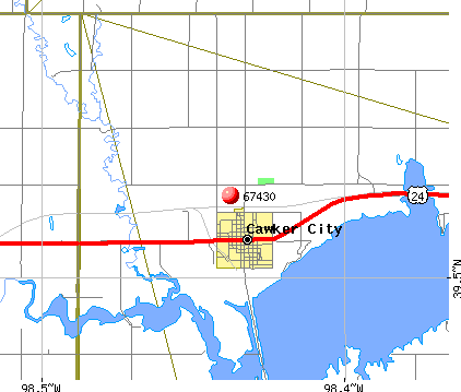 Cawker City, KS (67430) map