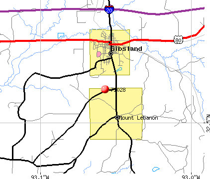 Gibsland, LA (71028) map