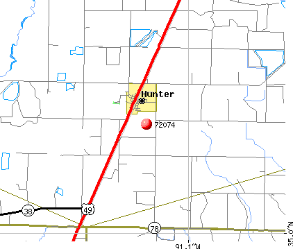 Hunter, AR (72074) map