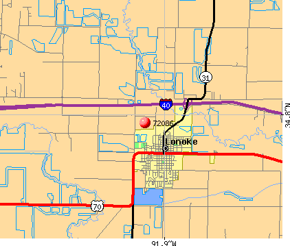 Lonoke, AR (72086) map