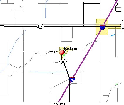 Keiser, AR (72351) map