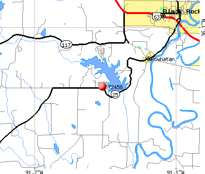 Powhatan, AR (72458) map