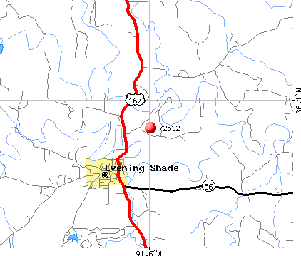 Evening Shade, AR (72532) map